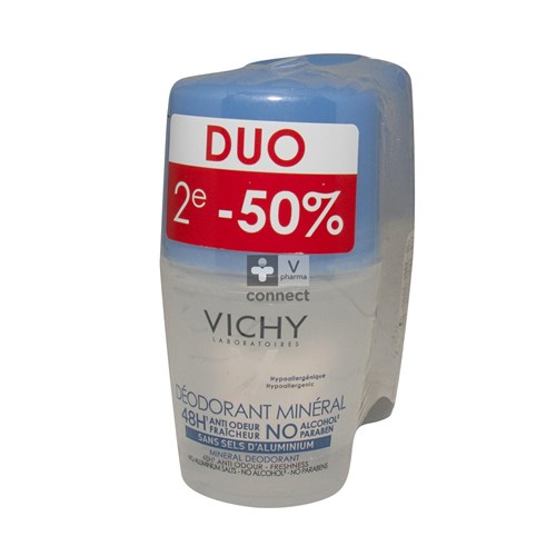 Vichy Déodorant Minéral 48H Roll-On 2 x 50 ml Prix Promo