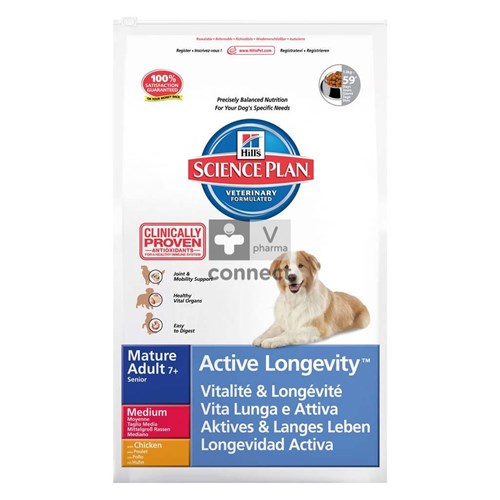 Hills Science Plan Canine Mature Adult Active Longevity Medium 12 Kg Poulet