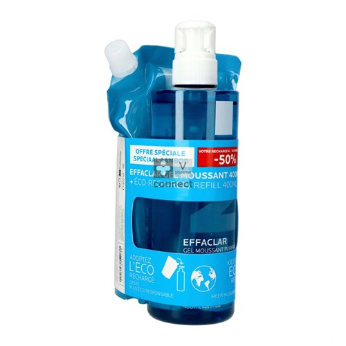 La Roche Posay Effaclar Gel Moussant 400 ml + Recharge 400 ml -50%