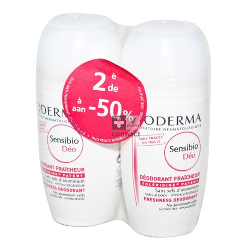 Bioderma Sensibio Déodorant Fraicheur Peau Sensible 24H Roll On 2 x 50 ml Prix Promo