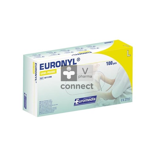 Euromedis Euronyl Gants d'Examen Vinyle Non Poudrés Larges Boite 100 Pièces