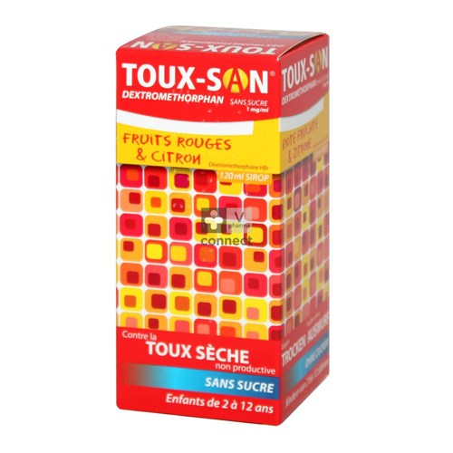 Toux-San Dextromethorphan Sirop Sans Sucre 1mg/ml 120 ml Goût Fruits Rouges