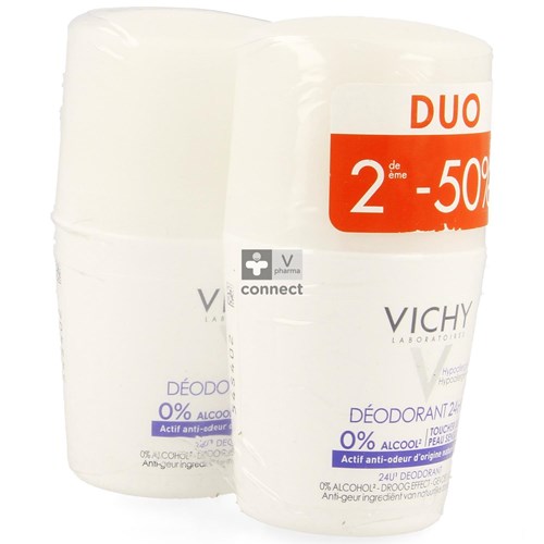 Vichy Déodorant Roll On Toucher Sec 2 x 50 ml  Promo